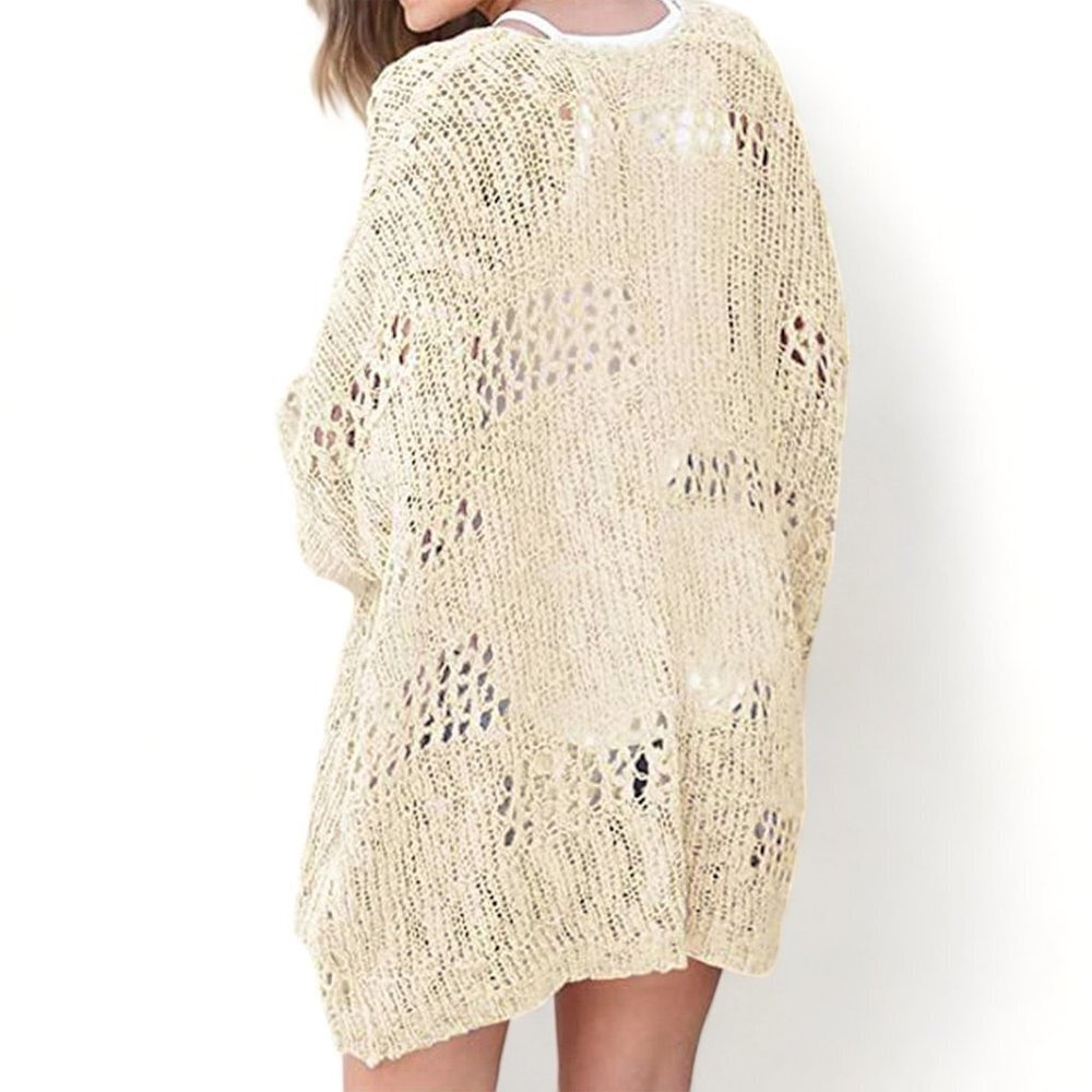 Cream Casual Hollowed Knit Dolman Sleeve Cardigan - Picture 3 of 11